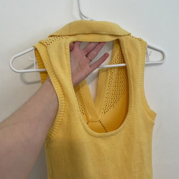 ZARA TRF Perforated Chenille Collared Polo Mini Dress Yellow Knit Cutout Bodycon - Picture 12 of 16